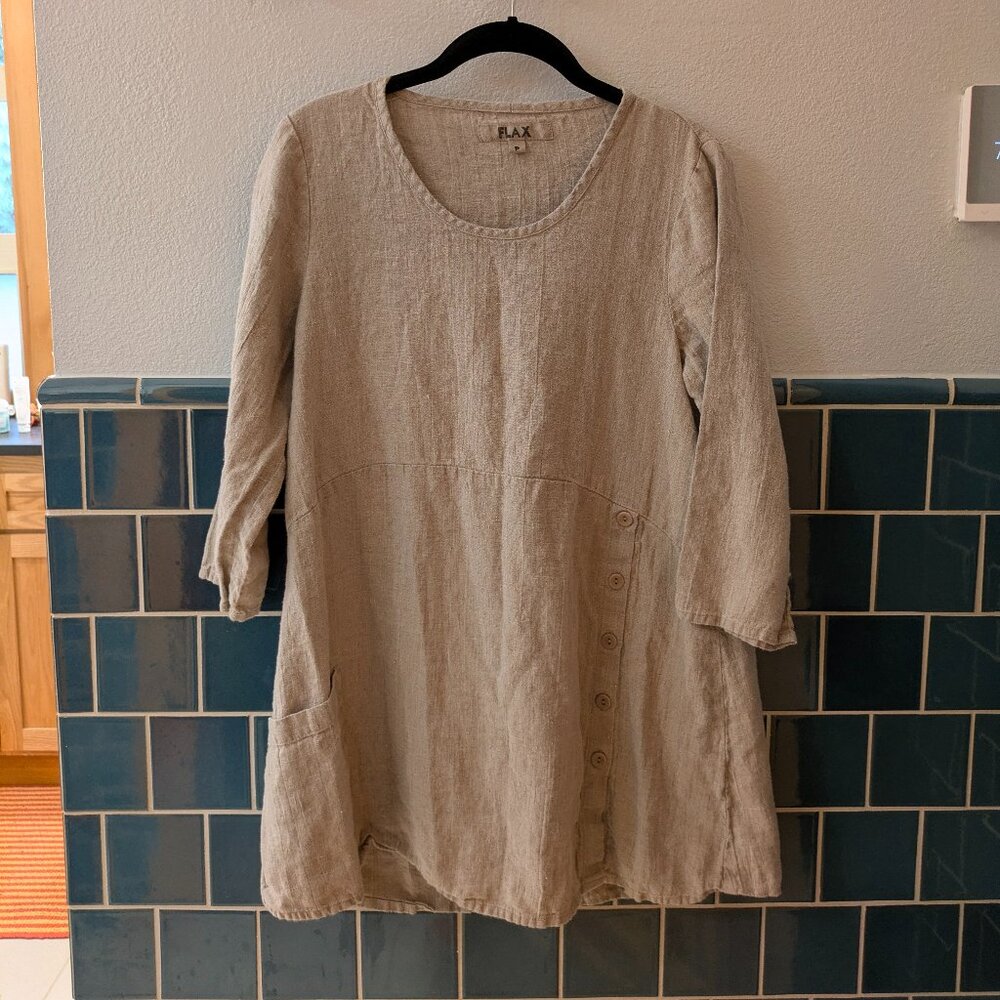 Flax Natural Beige Linen Tunic with Side Button Detail